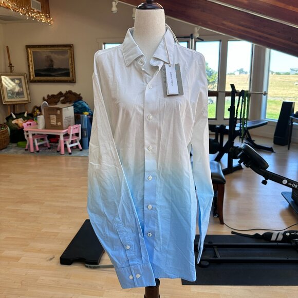 NWT Mens Button Up Teal Ombre Shirt Medium M - Picture 1 of 8